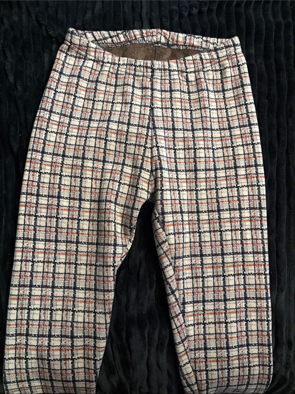 Plaid Knit Leggings in Cream and Navy - Women's Comfort Leggings